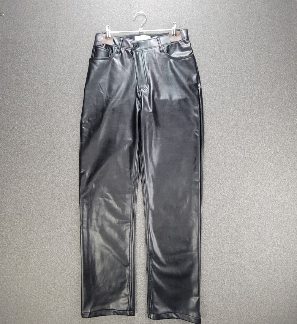 Abercrombie Fitch 28 6 Black 90s Straight Ultra High Rise Vegan Leather Pants